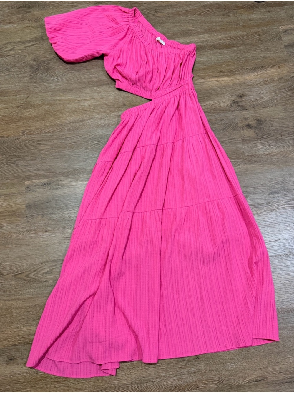THML Tropical Destination Tiered One-Shoulder Pink Maxi Dress with Cutout - Picture 4 of 9